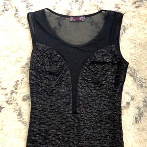 NWOT Body Central Illusion Plunging Neck and Back Bodycon Shimmer Dress Sz L